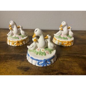 3‎ Vintage Mason Jar Wide Mouth Country Goose Duck Family Ceramic Lids
